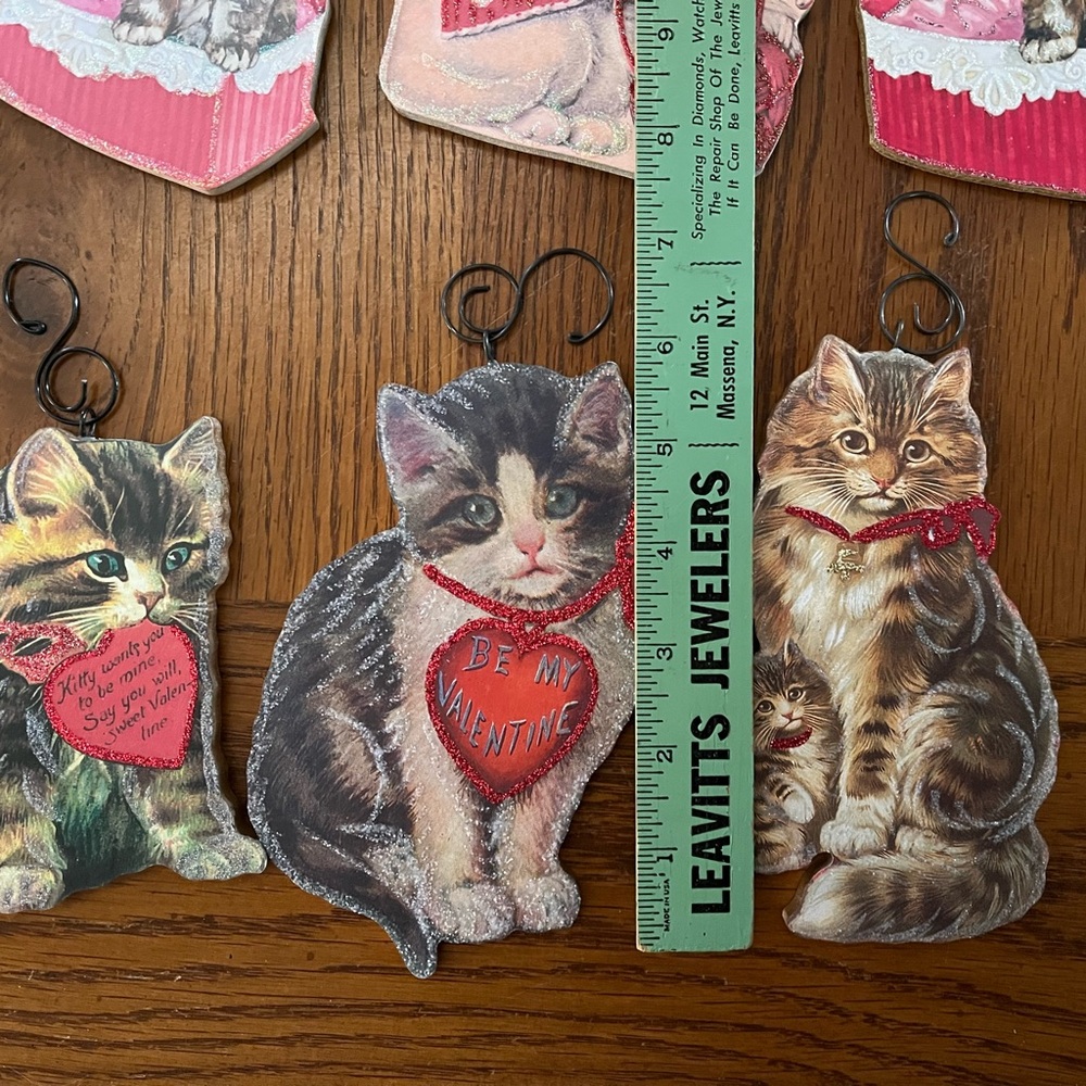 Set of 10 wooden Valentine's Day Cat and Dog Ornaments retro - Picture 4 of 7